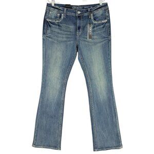 Grace In LA Women's Embroidered Easy Fit Boot Cut Stretch Blue Jeans Size 33 NWT